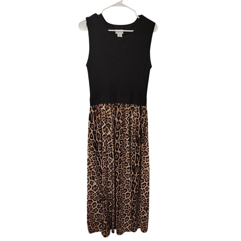 Nicole Miller Black Ribbed Leopard Mixed Media Maxi Dress Size XL